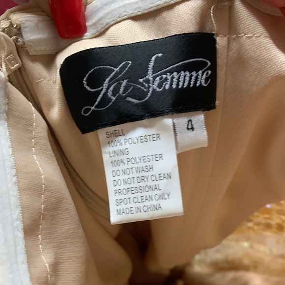 LaFemme Champagne Dress With Sheer Sides - Picture 4 of 5